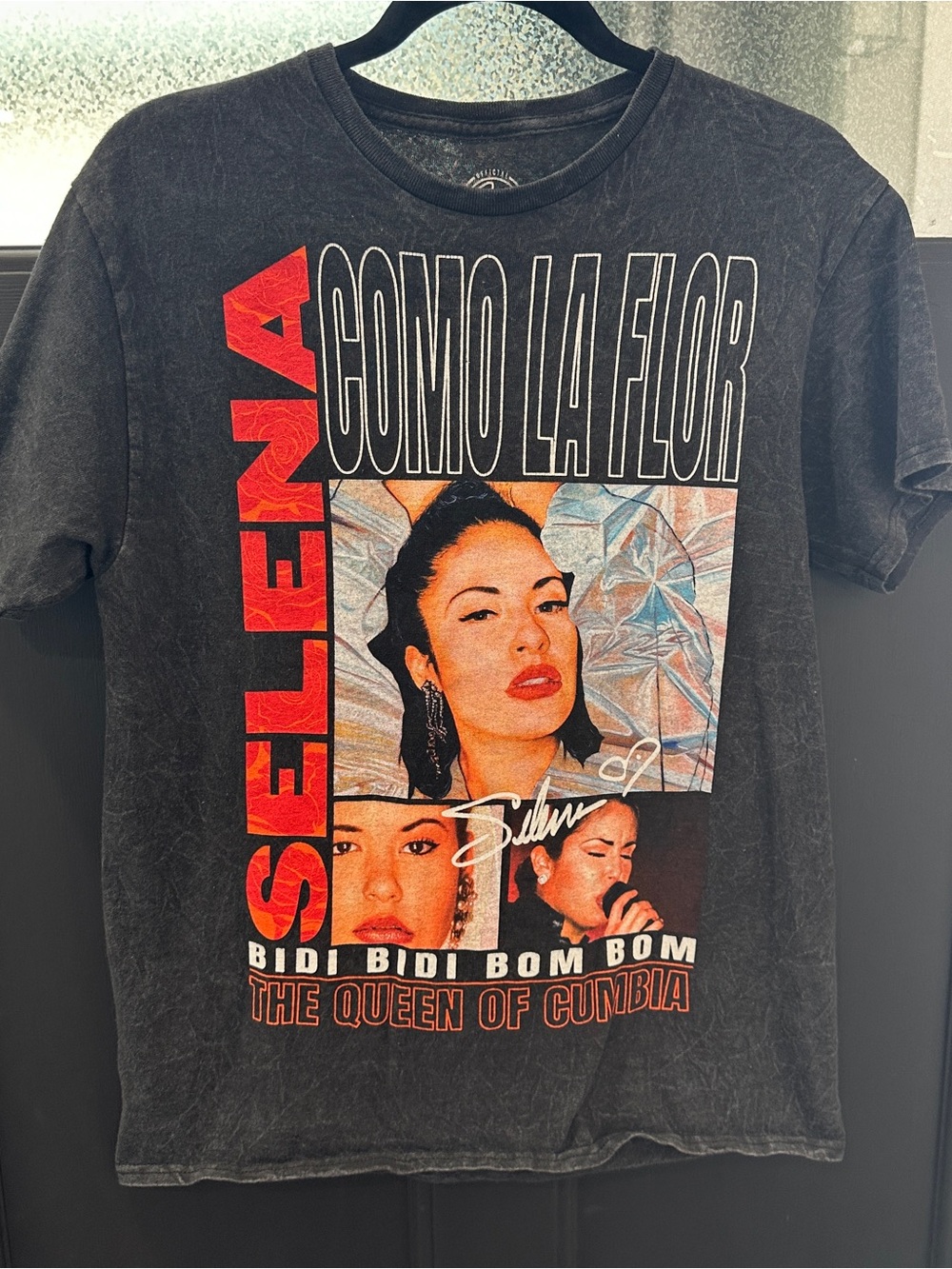 Selena Collage Print Mineral Wash Tee Sz M